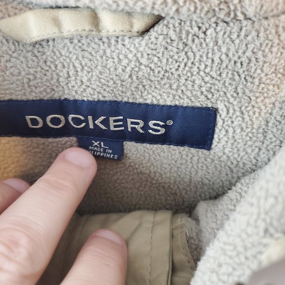Dockers Tan Khaki Fleece Interior Hooded Lng Slv Zipper Closure Mens Jacket XL - Picture 6 of 16
